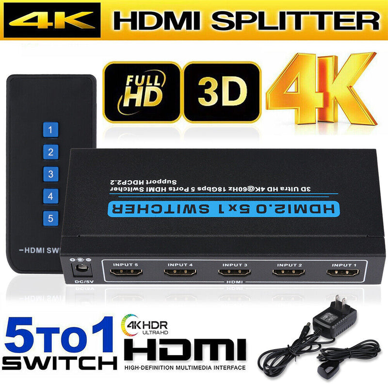 4K 60Hz 5 Port 5 x 1 HDMI 2.0 Switcher Support 18Gbps 4K x 2K 3D HDCP 2.2 HDR CA