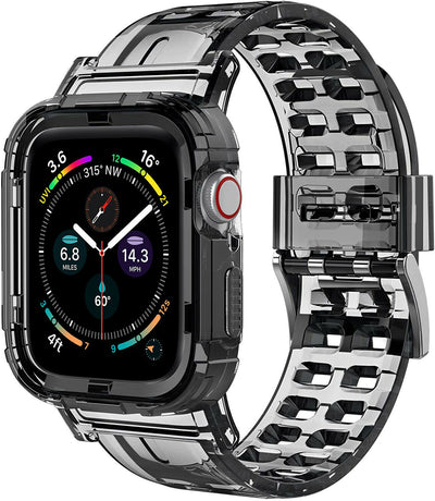 Crystal Rugged Shock Resistant TPU Bumper Case Band for iWatch SE 40/44mm, Black