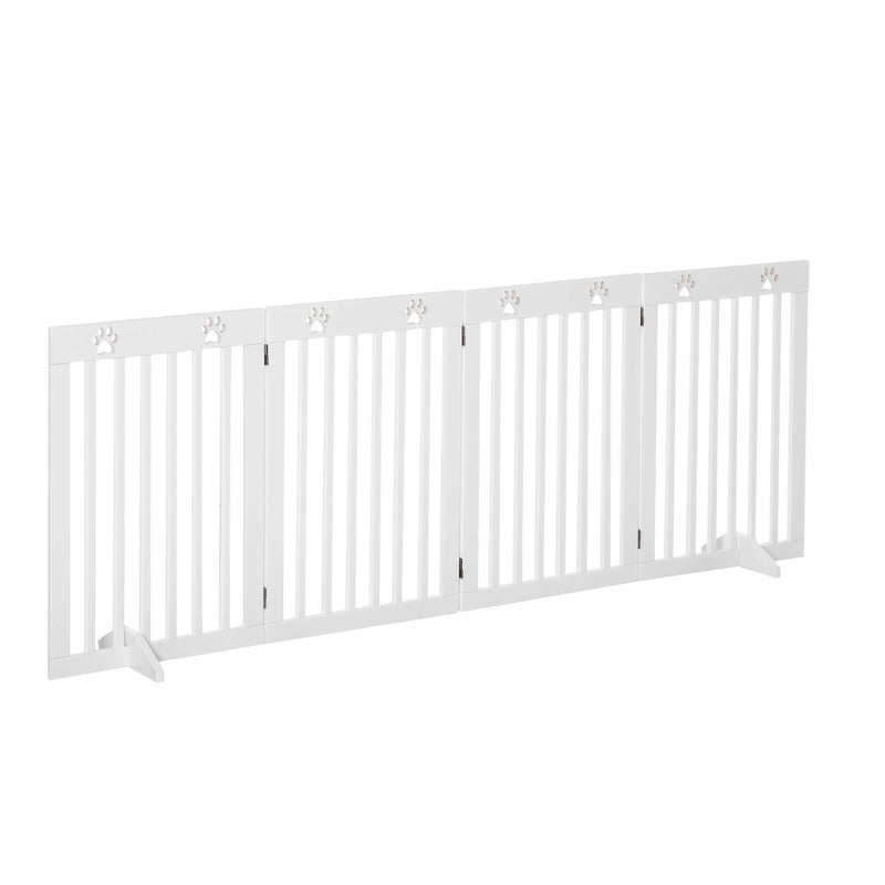 PawHut Pet Gate Foldable Fence Freestanding Dog Barrier w/ Support Feet White