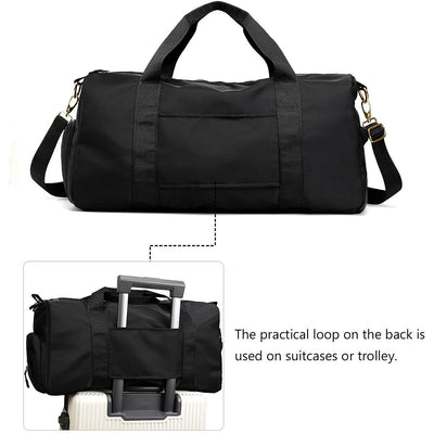 Lightweight Gym Sports Duffel Bag with Shoes Compartment & Wet Pocket, 34L Black