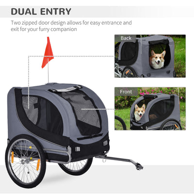 Pet Bike Trailer Dog Cat Travel Carrier Foldable Gray