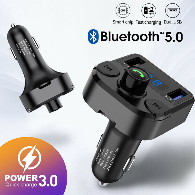 V5.0 Bluetooth FM Transmitter, QC3.0 Dual USB Port Handsfree Call Car Charger CA