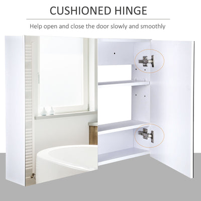 Bathroom Mirror Cabinet Wall Mounted with Double Door Storage Shelves White