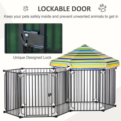 Outdoor Pet Playpen with Door & Removable Cover 10 Panels Puppy Crate Fence