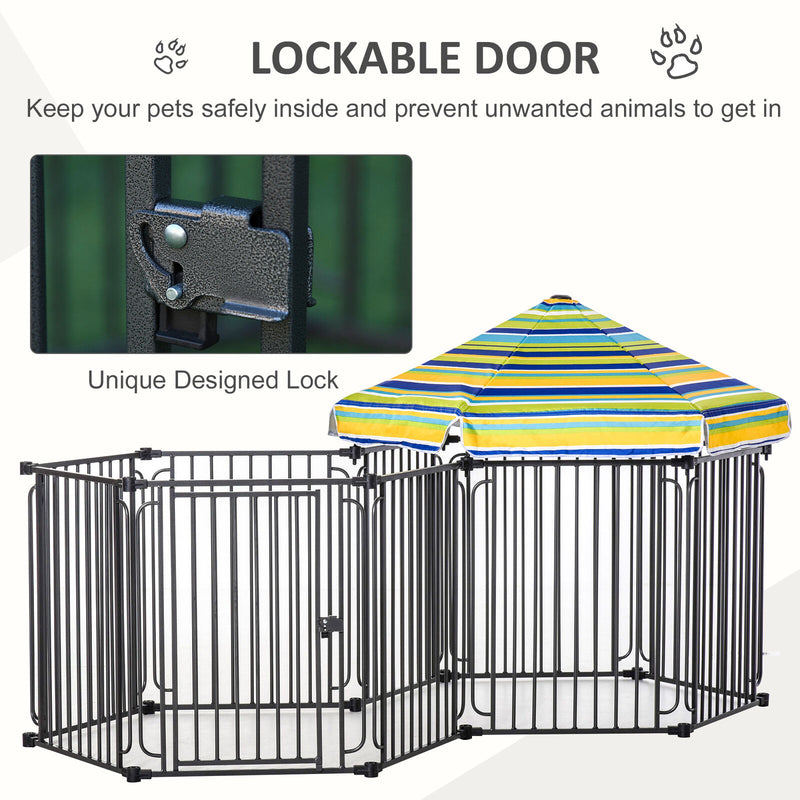 Outdoor Pet Playpen with Door & Removable Cover 10 Panels Puppy Crate Fence