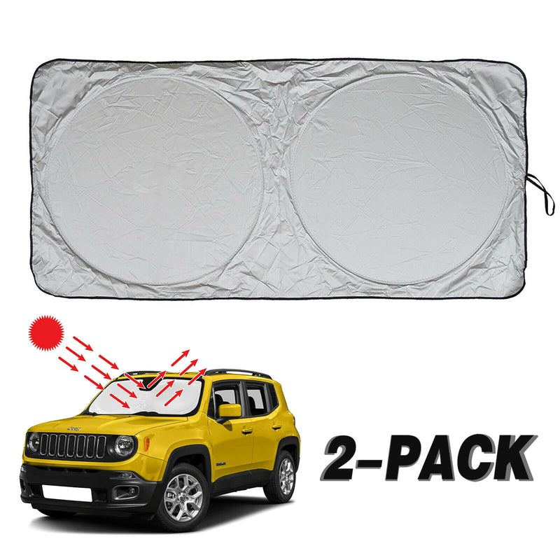 2X Car Front Windshield Shades Block UV Ray Sun Visor Protector [63x35 inches]