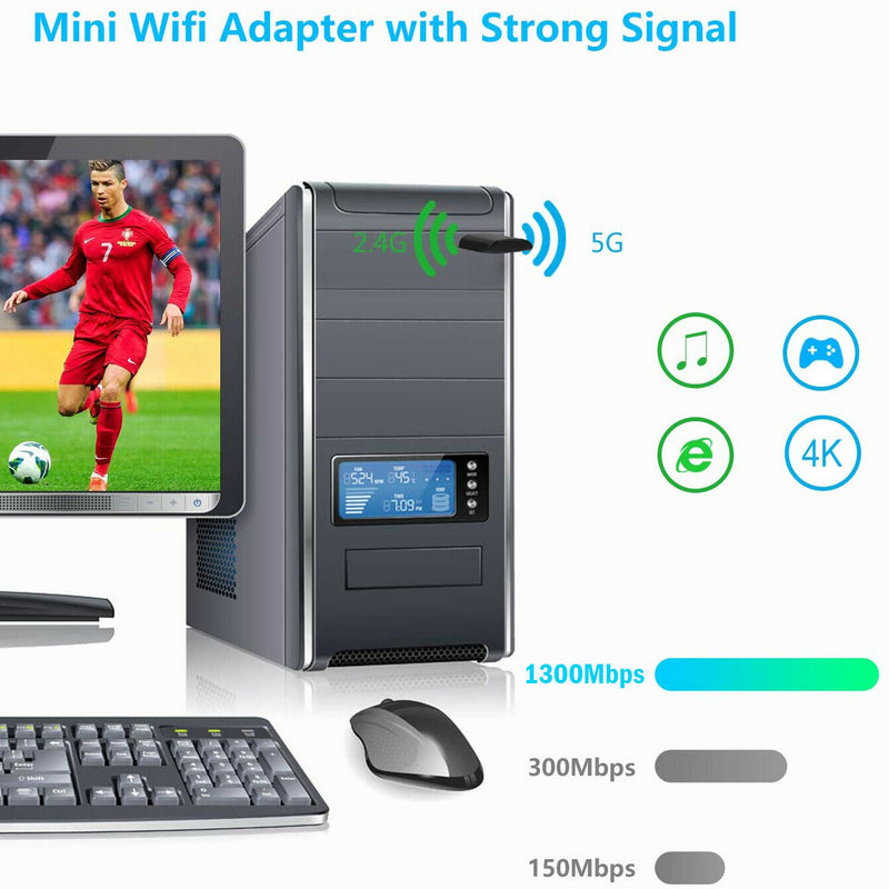 Ultra Fast & Stable 1300Mbps USB 3.0 WiFi Adapter 802.11 ac Dual Band 2.4/5.8GHz