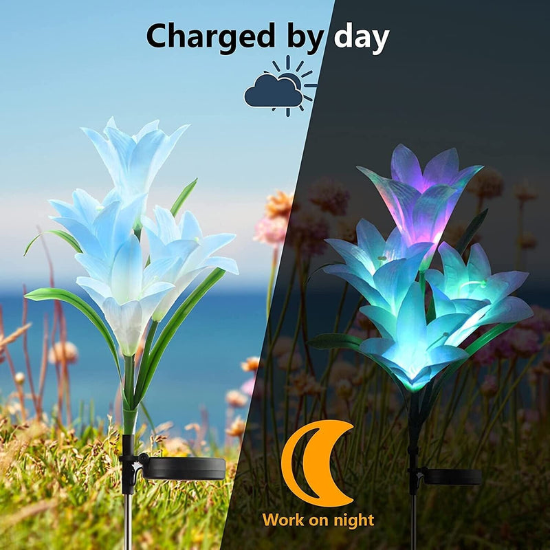 Waterproof Decor Lamp Yard LED Solar Lily Flower Garden Stake Light Outdoor Path