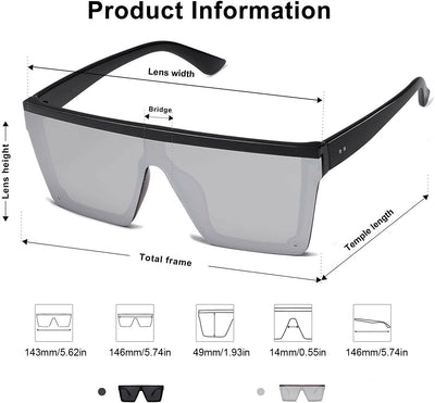 UV400 Flat Top oversized Shield Sunglasses / Trending Big Square Celeb Retro CA