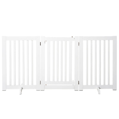 Free Standing Wood Pet Gate Indoor Dog Barrier 3 Panel Folding Z Shape Doorway