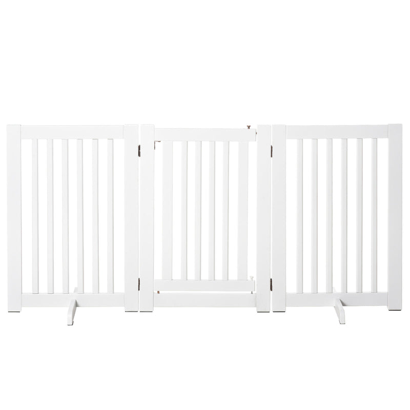 Free Standing Wood Pet Gate Indoor Dog Barrier 3 Panel Folding Z Shape Doorway