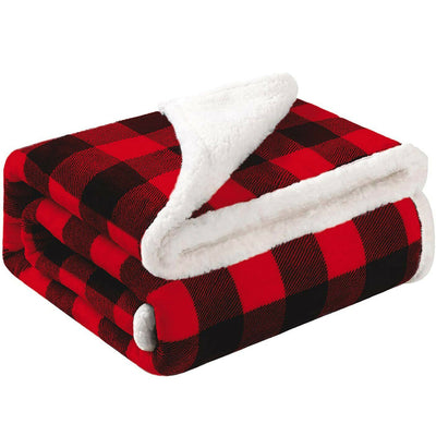 Classical Design Plaid Reversible Sherpa Fleece Blanket Throw for Cold Weather