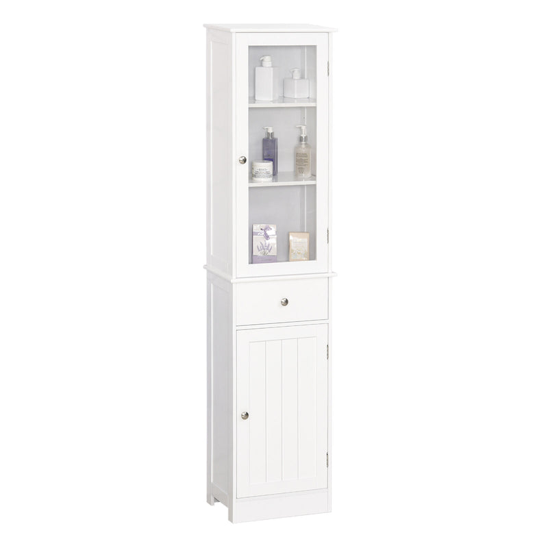 kleankin Storage Cabinet Organizer Tower with Multiple Shelves & Drawer, White