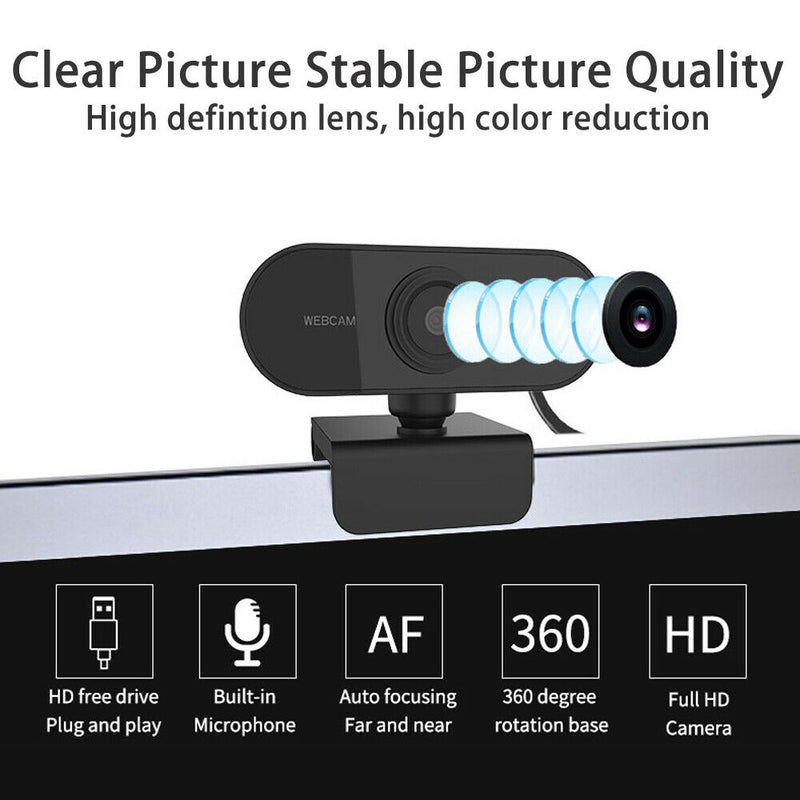 30FPS AutoFocus 1080P USB 2.0 Webcam Built-in Stereo Noise Reduction Microphone