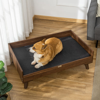 Elevated Dog Bed with Soft Sponge Cushion, Modern Wood Dog Bed /w Steel Legs 196393252734