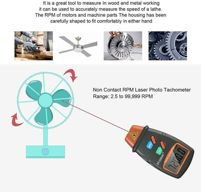 LCD Digital Tachometer Laser Non Contact RPM Tach Meter Motor Speed Gauge