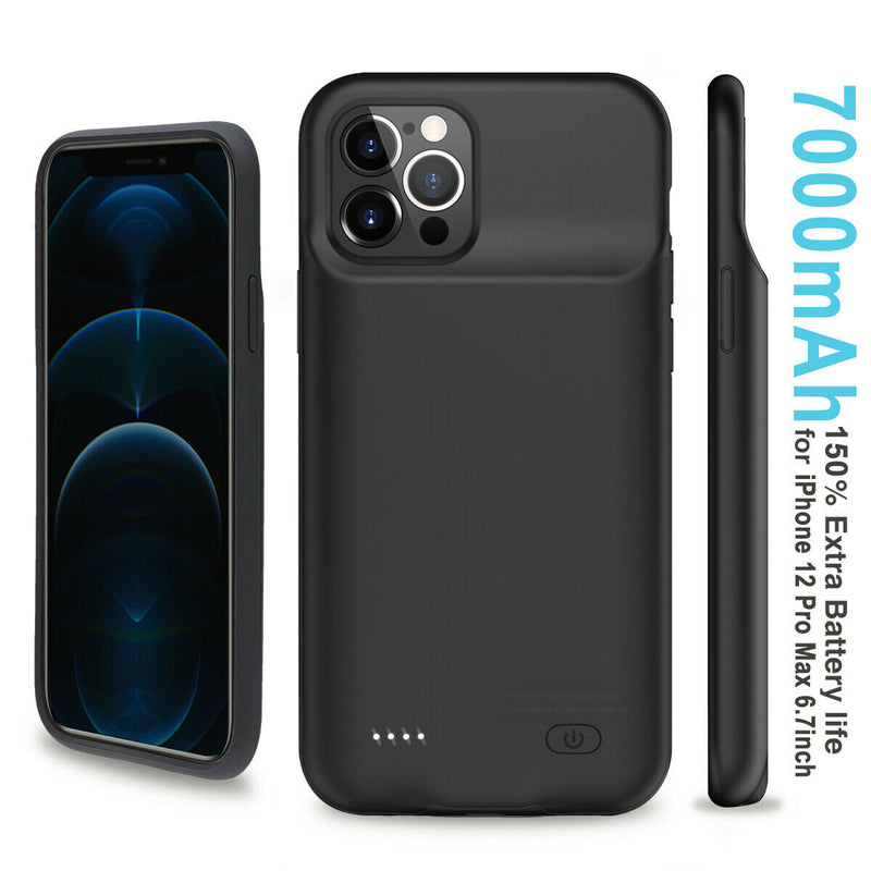 iPhone 12 Pro Max [7000mAh] Protective Charging Case+Screen&Lens Tempered Glass