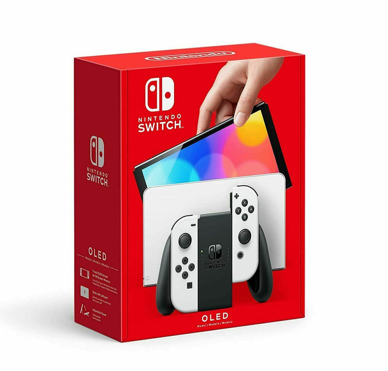 Nintendo Switch (OLED Model) Console White ,  Neon Red/Blue Joy-con >Brand New <