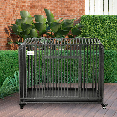 Foldable Heavy Duty Dog Crate on Wheels, w/ Tray, Large and Medium Pups, 43&quot; 196393165485