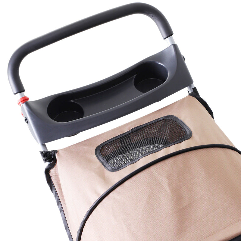 Pet Stroller Cat Dog Foldable Carrier Cart W/ Cup Holder