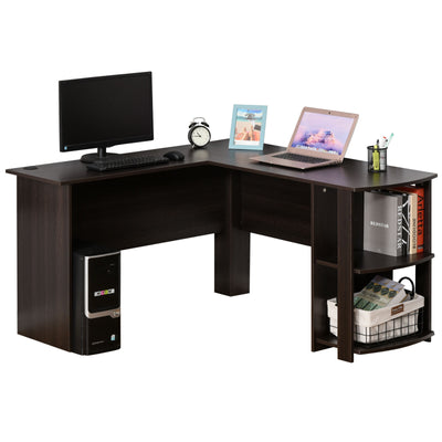 L-Shaped Corner Computer Desk PC Laptop Desktop Space Saving 2 Shelves Living