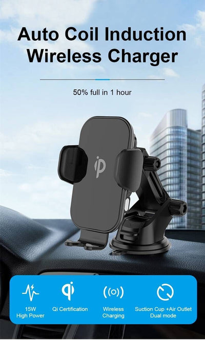 15W Car phone Holder Fast Qi Wireless Car Charger Charging Mount Vent Dashboard