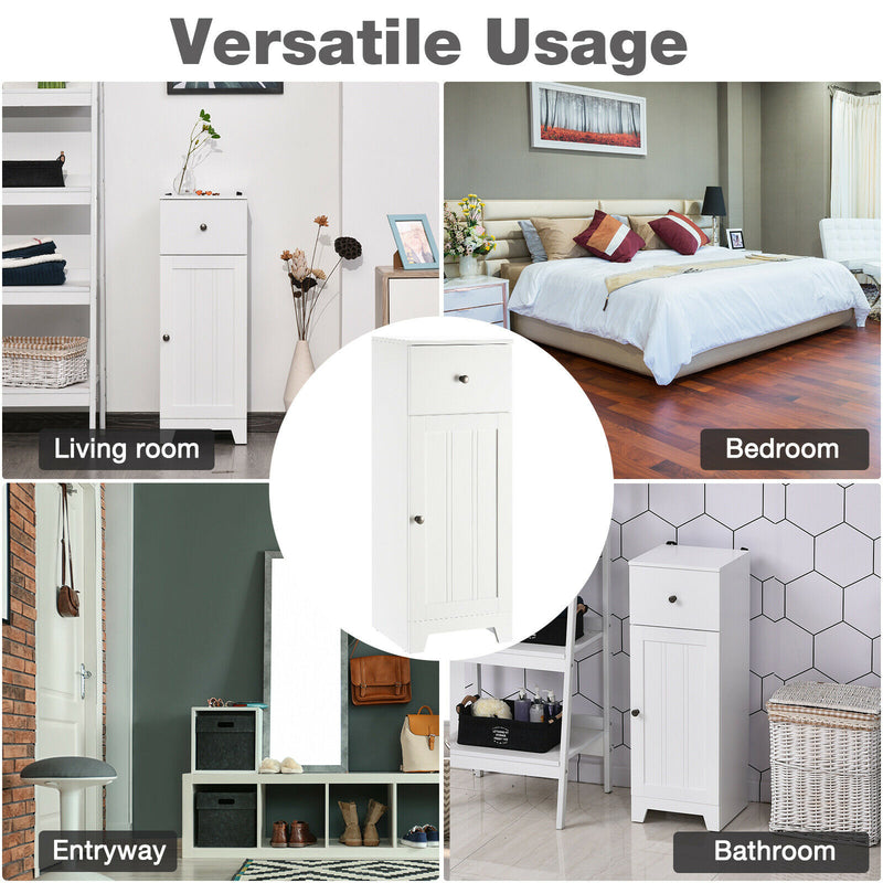 kleankin Small Bathroom Floor Storage Cabinet w/ 1 Drawer and Adjustable Shelf