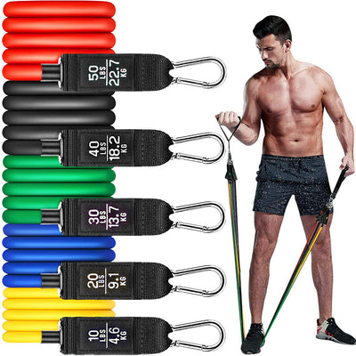 11 Pack Exercise Bands Stackable up to 150lb w/Door Anchor & Handles for Fitness