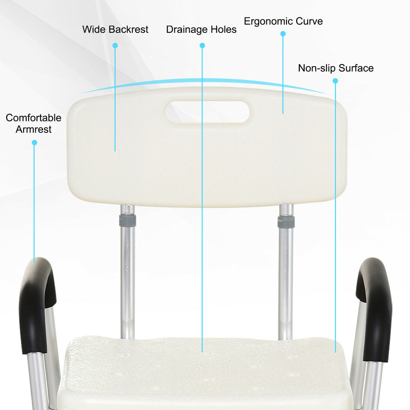 Adjustable Medical Shower Chair Quick Release Bathtub w/ Arm Backrest