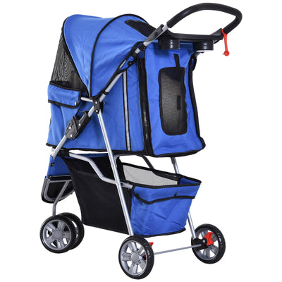 3 Wheels Folding Dog Pet Stroller Travel Carrier W/ Brake & Canopy