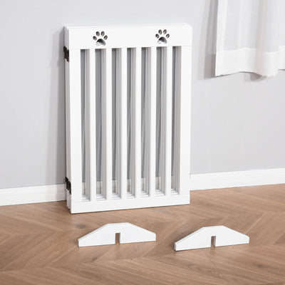 PawHut Pet Gate Foldable Fence Freestanding Dog Barrier w/ Support Feet White