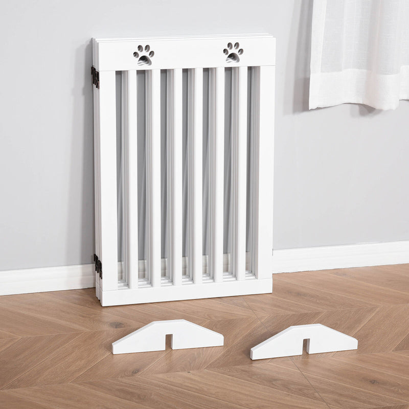 PawHut Pet Gate Foldable Fence Freestanding Dog Barrier w/ Support Feet White