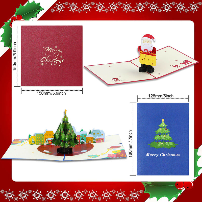 Hand Made Exquisite 3D Christmas Pop Up Cards with Envelopes, 2Pcs (Navy + Red)