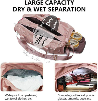 Gym Duffle Bag w/ Shoe Compartment & Wet Pocket - Water Resistant, Lightweight