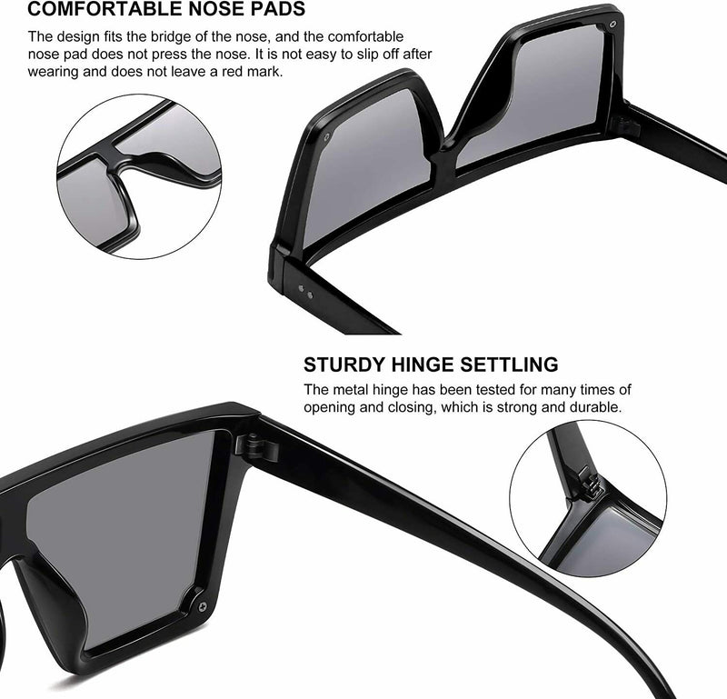 YellowPrice Oversized Rimless Sunglasses Square Flat Top Shades UV400 Protection