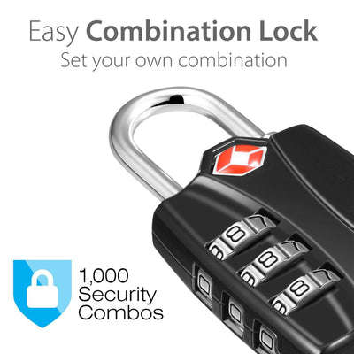 TSA Luggage Locks - 3 Digit Combination Steel Padlocks for Suitcases & Baggage