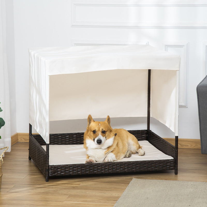 PawHut Dog House Wicker Pet Bed Indoor Outdoor with Cushion, 36" x 28" x 32"