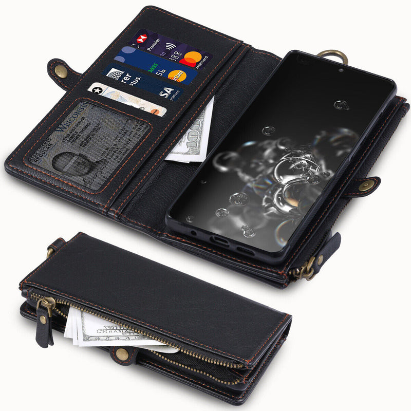 For Galaxy S20/S20+ Plus/S20 Ultra [Magnetic Closure][Zipper Pocket] Wallet Case