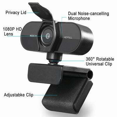 1080P HD Streaming USB Webcam with Microphone & Rotatable Clip for PC,MAC,Laptop