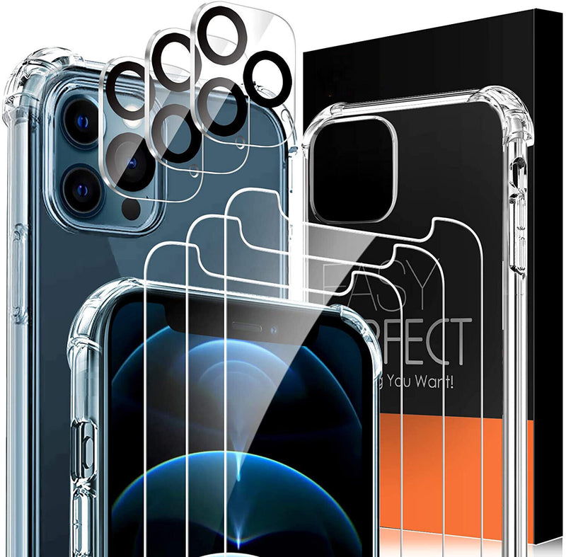 CA iPhone 12 Series Crystal Clear TPU Case+3X Tempered Glass+3X Camera Lens Film