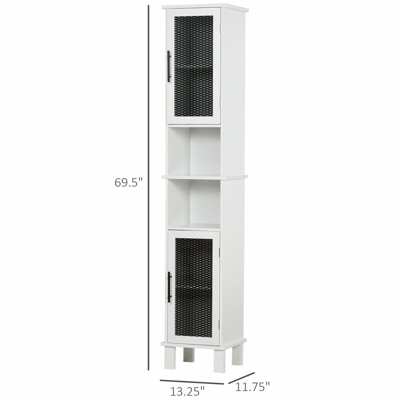 HOMCOM Tall Bathroom Storage Cabinet Free Standing Linen Tower w/ Doors Shelves