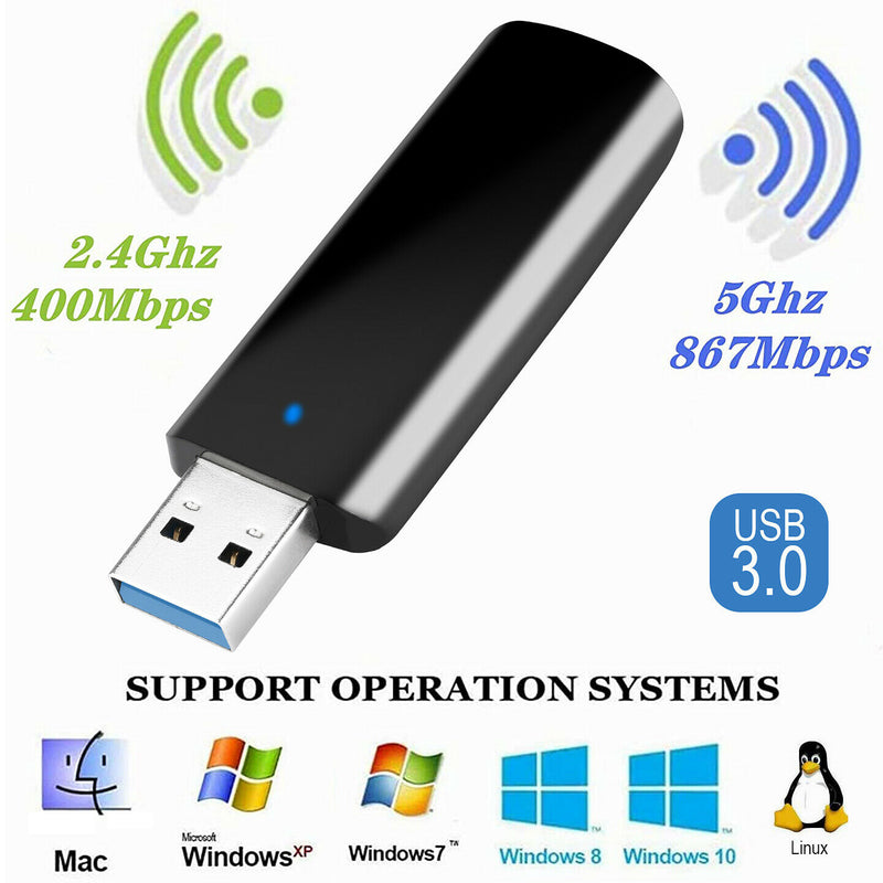 USB 3.0 Wireless WiFi Adapter, AC1300 Dual Band, 5GHz & 2.4GHZ (867Mbps/400Mbps)