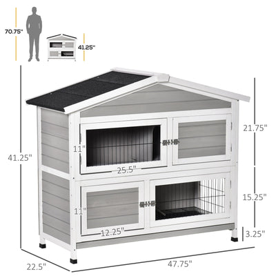 48&quot; 2-Level Rabbit Hutch Wooden Bunny House, Multidoor Habitat Cage w/ Ramp Tray 842525158572