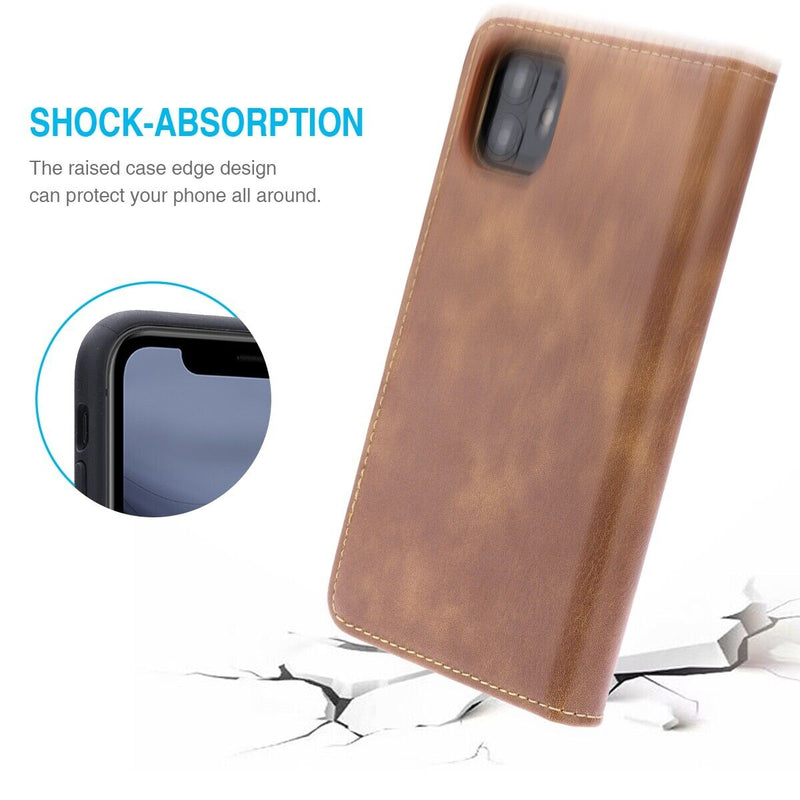 CA Slim Magnetic Closure Vintage Leather Wallet Case for iPhone 13 Pro Max 6.7"