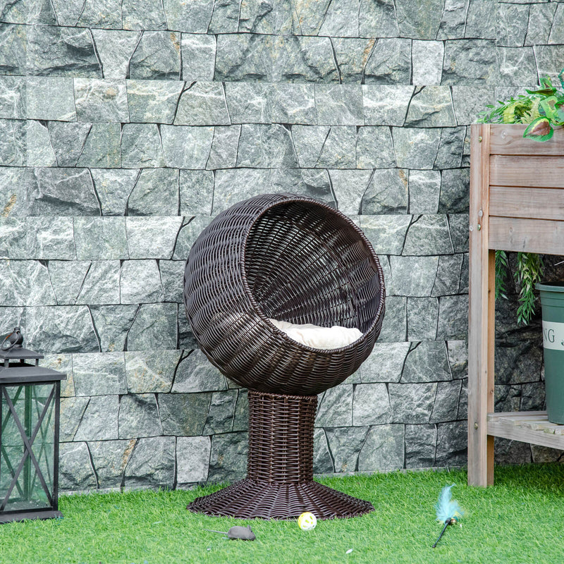 27&quot; Rattan Wicker Elevated Cat House Kitty Scratch House Pet Bed W/ Cushion