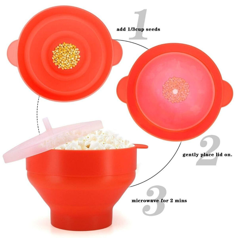 Microwave Oven Silicone Popcorn Popper Maker Basket Collapsible BPA Free CA