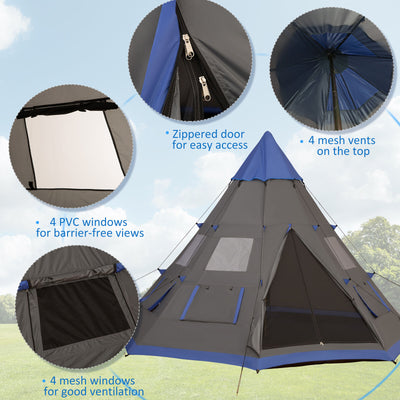 Large Family Camping Tent w/ Carrying Bag & Ground Stakes for Three Seasons