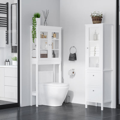 kleankin Freestanding Bathroom Cabinet with Tempered Glass Door and 2 Drawers