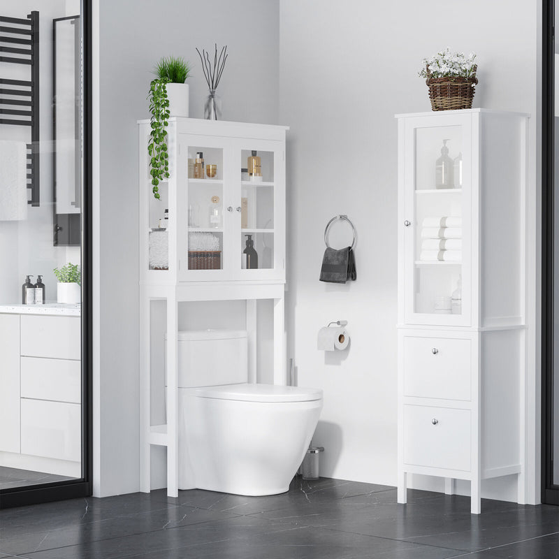 kleankin Freestanding Bathroom Cabinet with Tempered Glass Door and 2 Drawers