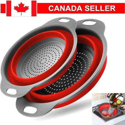 2 Pcs Silicone Kitchen Strainer for Draining Pasta, Vegetable and Fruit (Red)